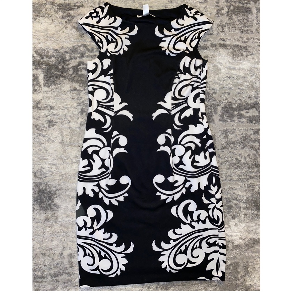 Maggy London Black & White Midi Dress